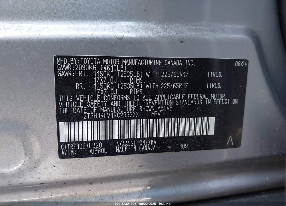 2024 TOYOTA RAV4 VIN: 2T3H1RFV1RC293277