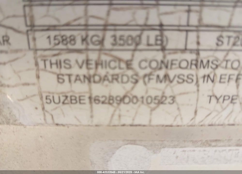 2009 DIAMOND EXTRA TALL ENCLOSED VIN: 5UZBE16289D010523