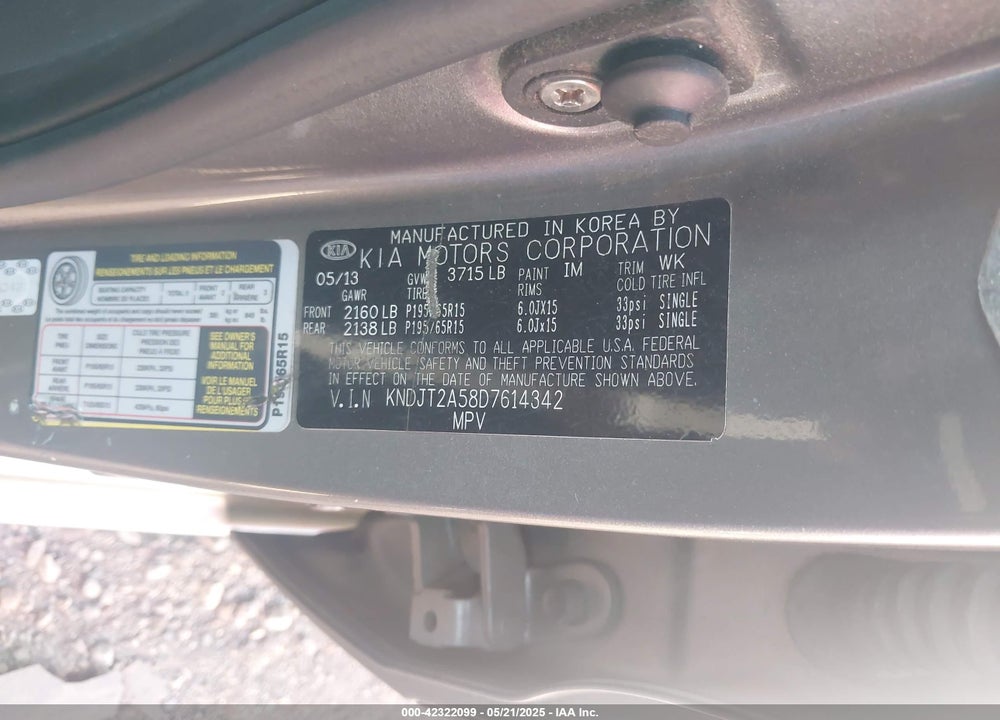 2013 KIA SOUL VIN: KNDJT2A58D7614342