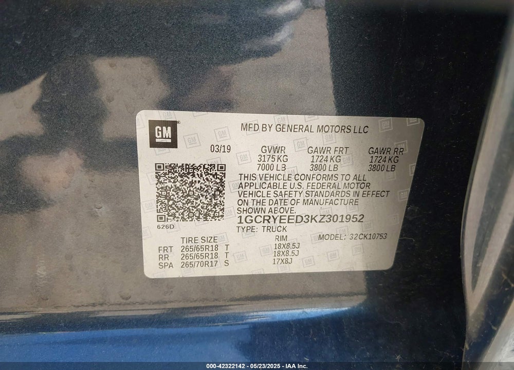 2019 CHEVROLET SILVERADO 1500 RST VIN: 1GCRYEED3KZ301952
