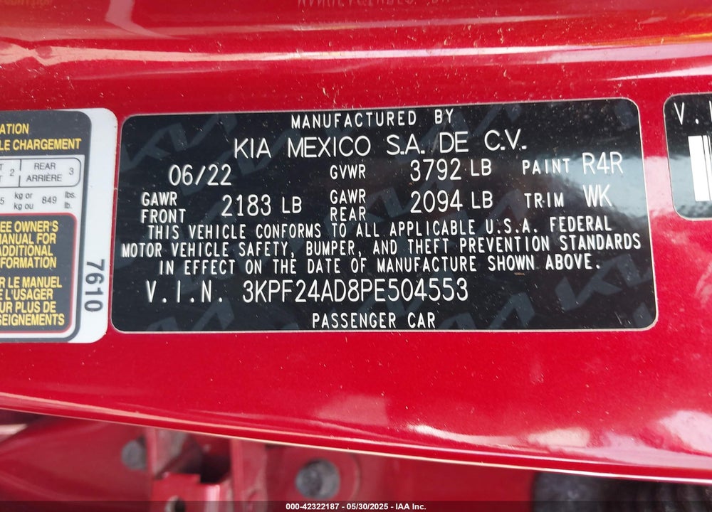 2023 KIA FORTE LXS VIN: 3KPF24AD8PE504553