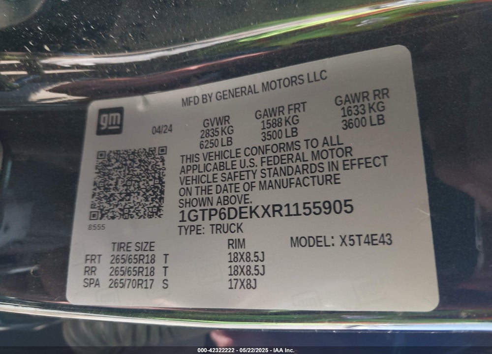 2024 GMC CANYON 4WD AT4 VIN: 1GTP6DEKXR1155905