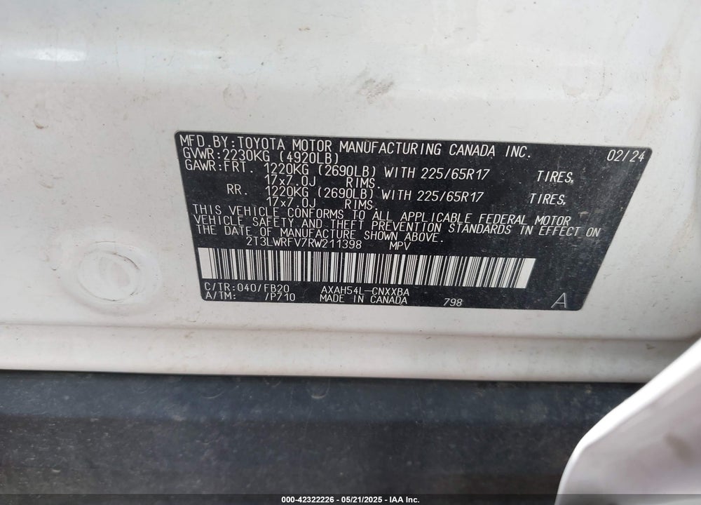 2024 TOYOTA RAV4 HYBRID VIN: 2T3LWRFV7RW211398