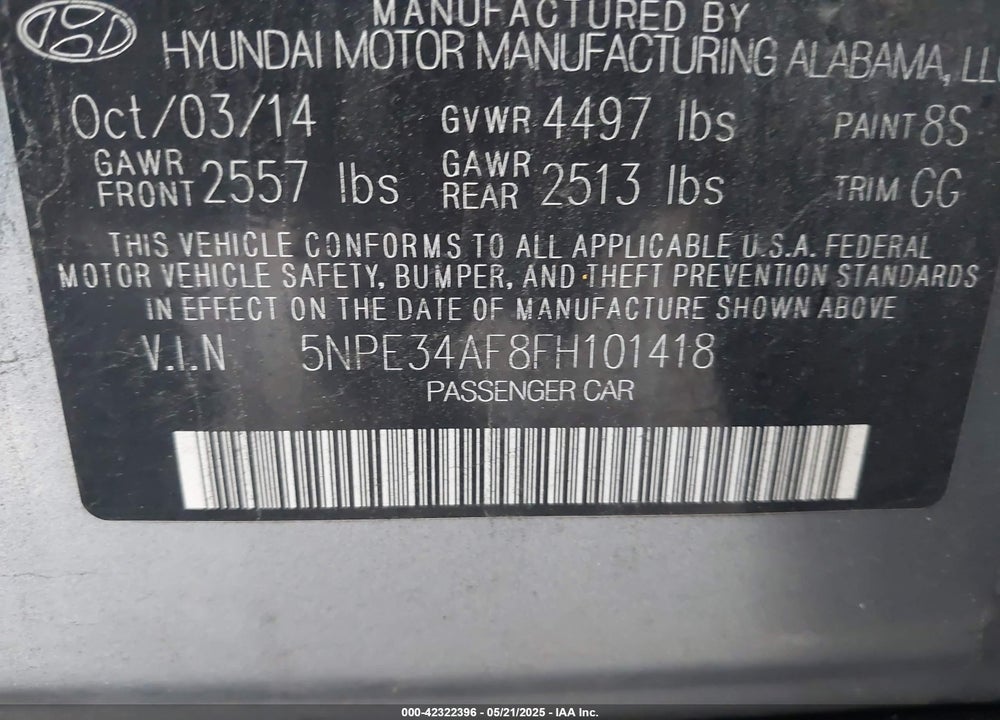 2015 HYUNDAI SONATA LIMITED VIN: 5NPE34AF8FH101418