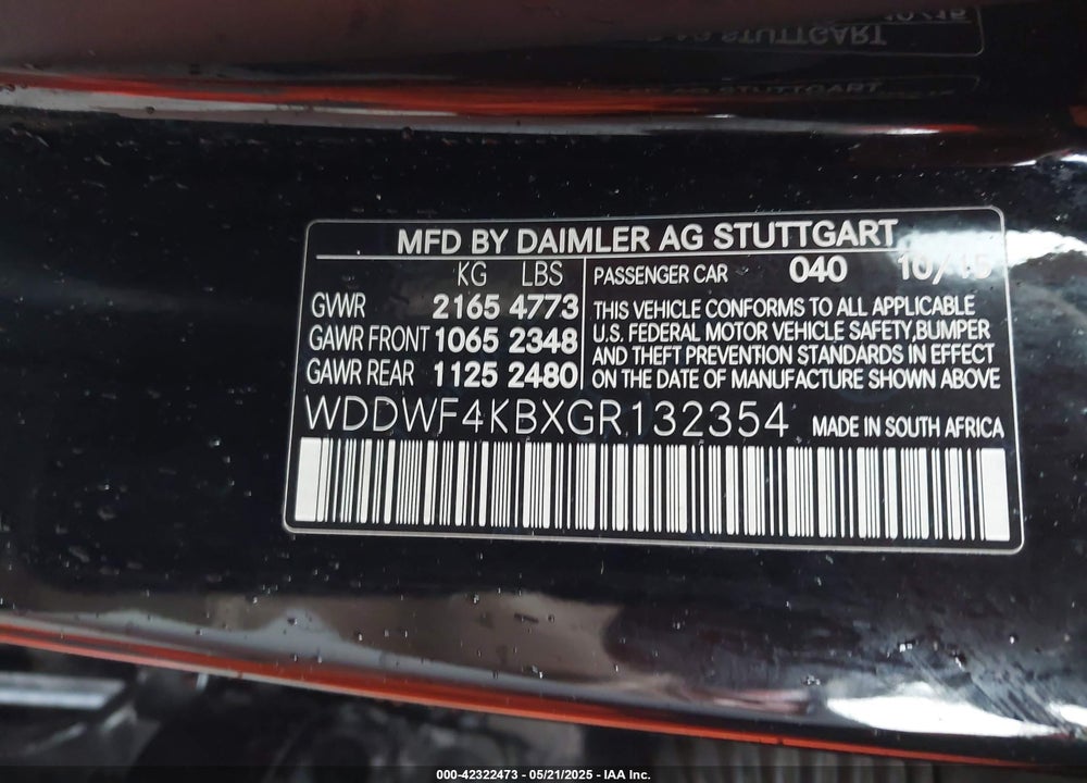2016 MERCEDES-BENZ C 300 VIN: WDDWF4KBXGR132354