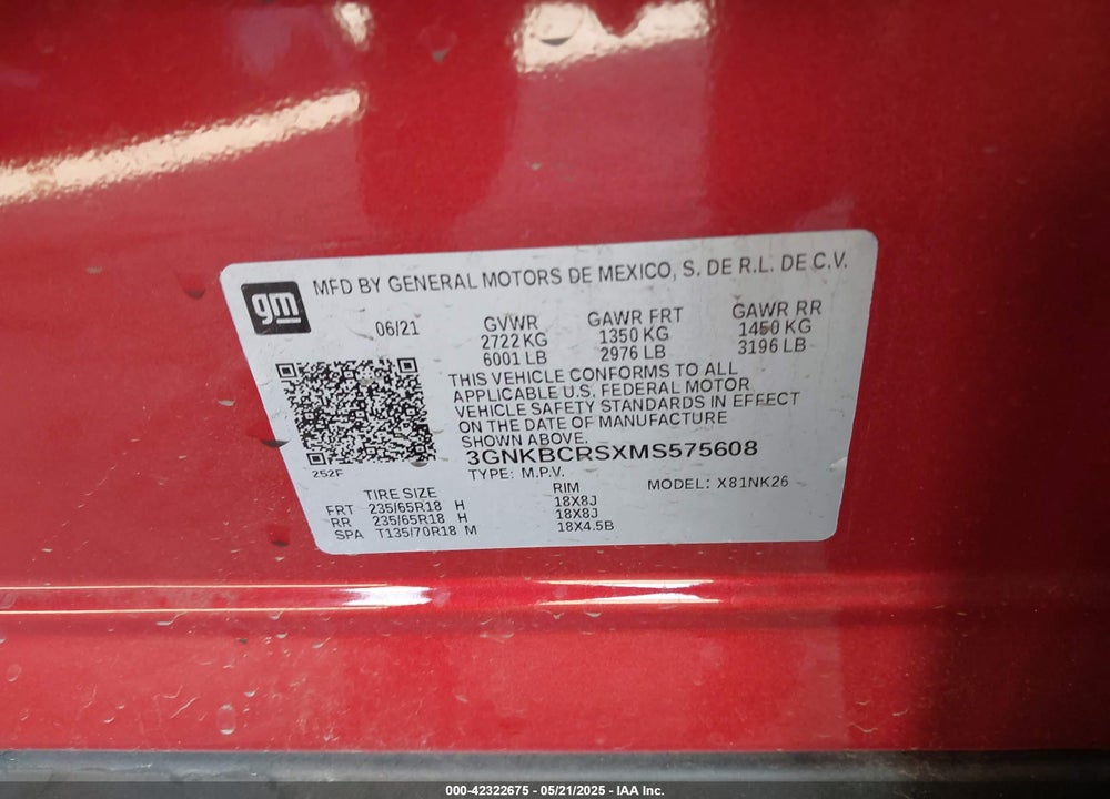2021 CHEVROLET BLAZER VIN: 3GNKBCRSXMS575608