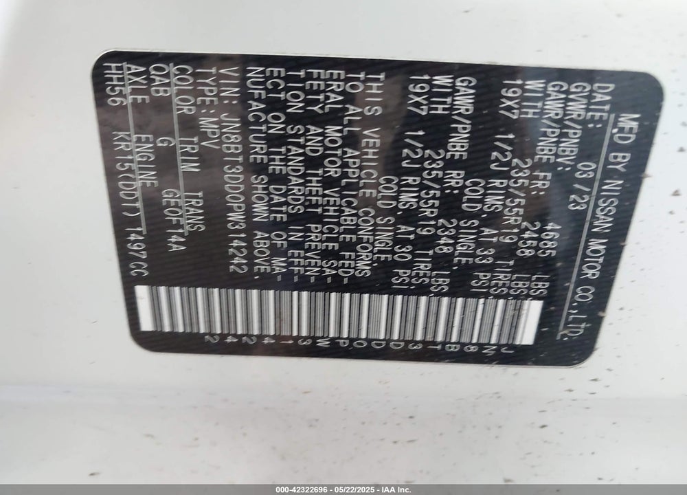 2023 NISSAN ROGUE PLATINUM INTELLIGENT AWD VIN: JN8BT3DD0PW314242