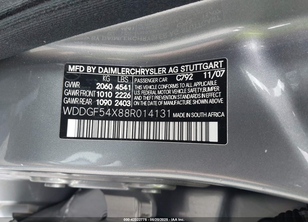 2008 MERCEDES-BENZ C 300 LUXURY/SPORT VIN: WDDGF54X88R014131
