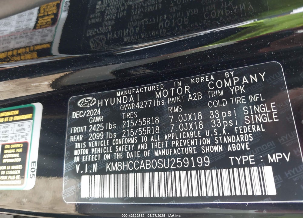 2025 HYUNDAI KONA VIN: KM8HCCAB0SU259199
