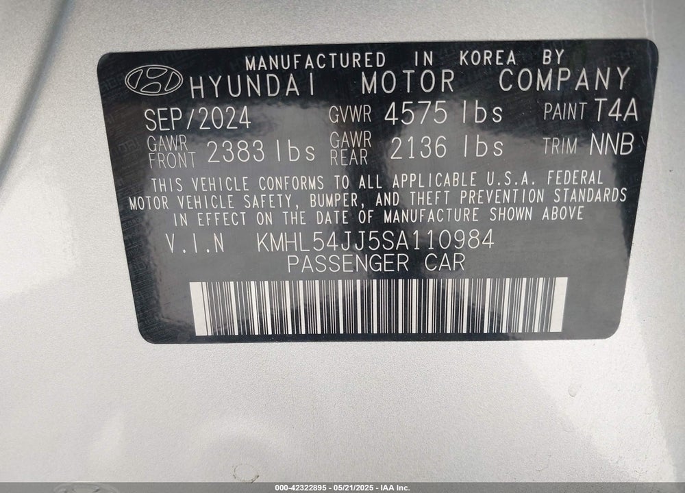 2025 HYUNDAI SONATA HYBRID VIN: KMHL54JJ5SA110984