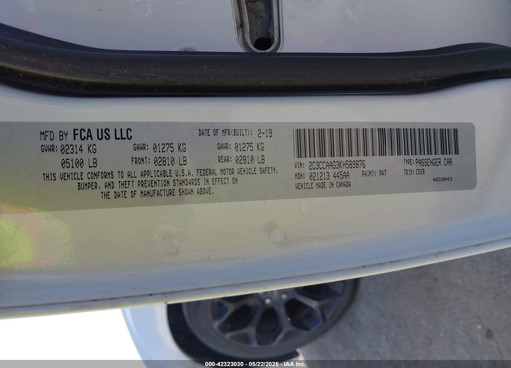 2019 CHRYSLER 300 VIN: 2C3CCAAG3KH589876