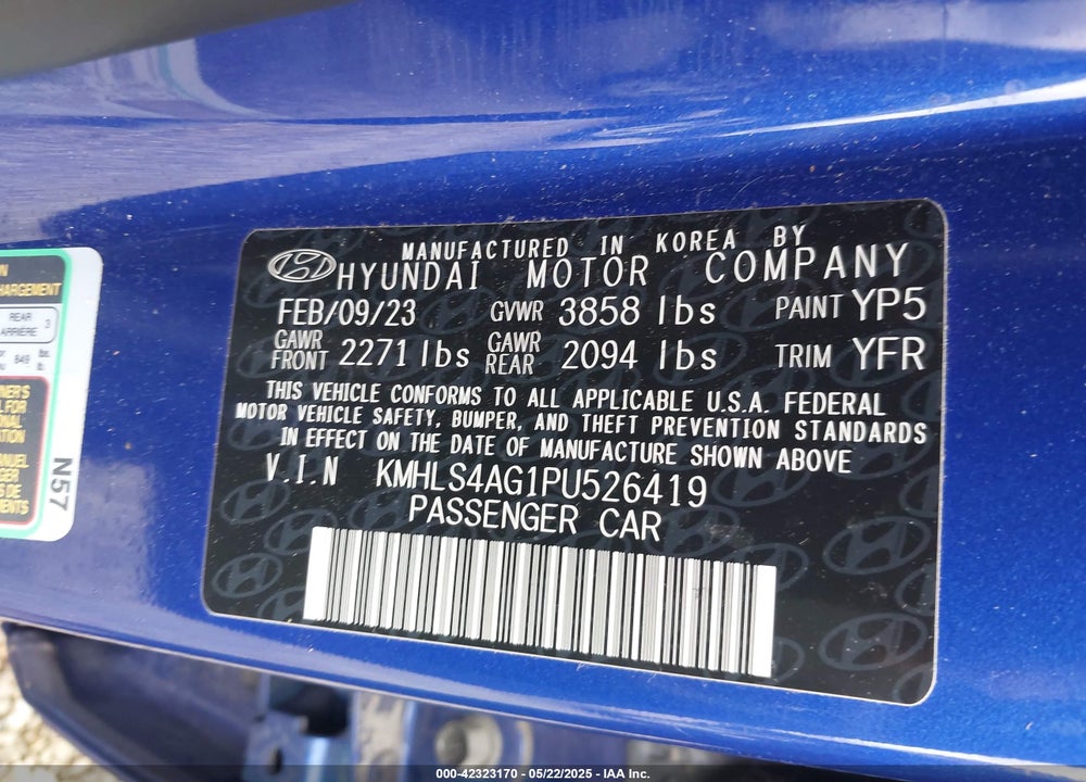 2023 HYUNDAI ELANTRA SEL VIN: KMHLS4AG1PU526419