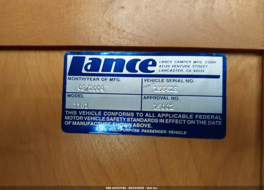 2005 LANCE 1161 VIN: 156428