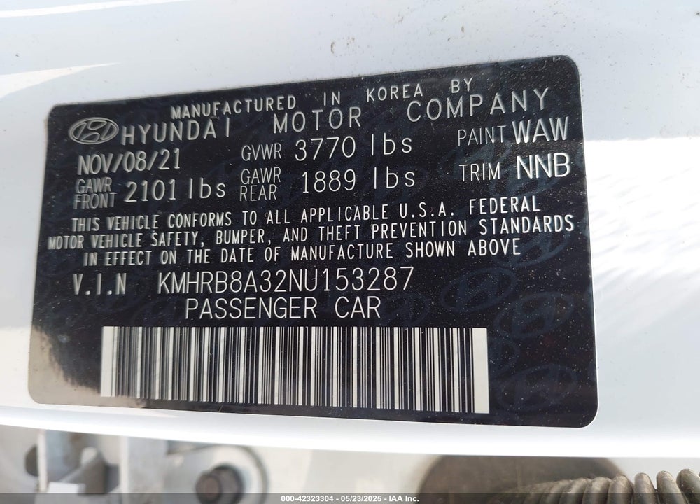 2022 HYUNDAI VENUE VIN: KMHRB8A32NU153287