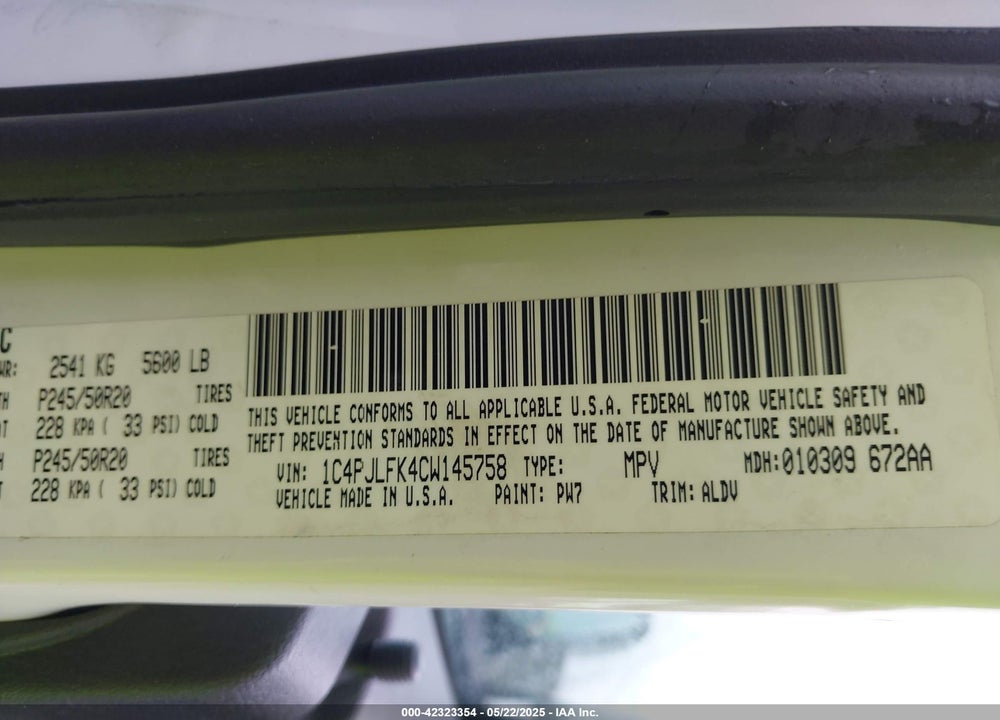2012 JEEP LIBERTY VIN: 1C4PJLFK4CW145758