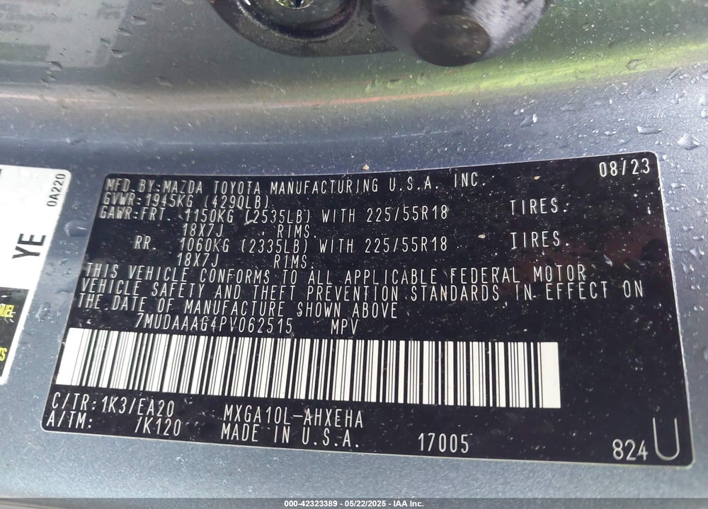 2023 TOYOTA COROLLA CROSS VIN: 7MUDAAAG4PV062515