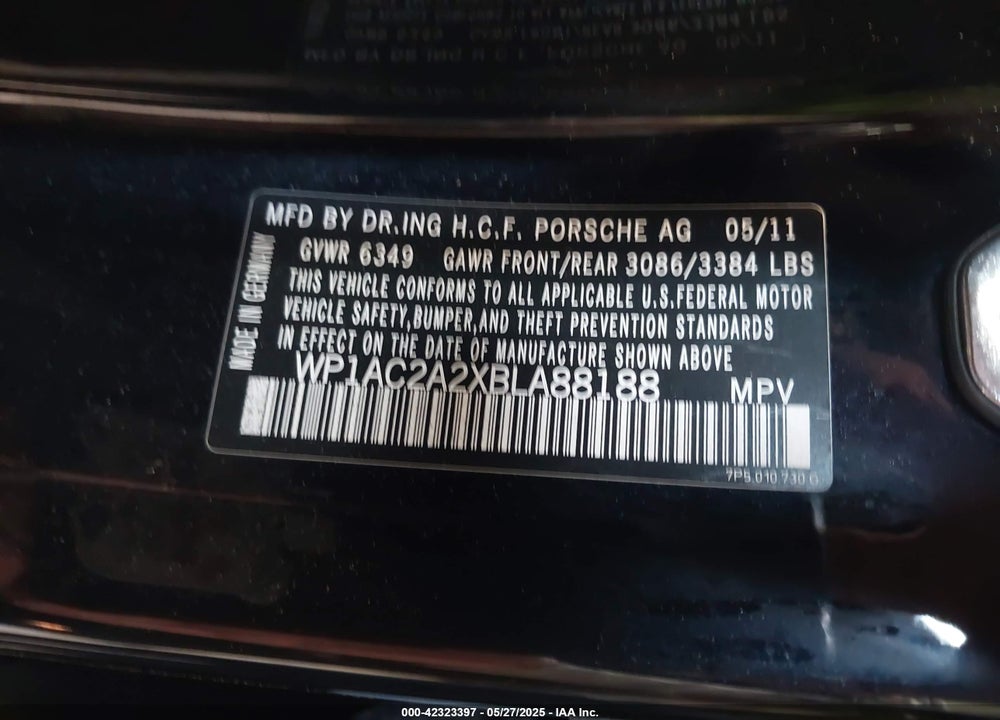 2011 PORSCHE CAYENNE TURBO VIN: WP1AC2A2XBLA88188