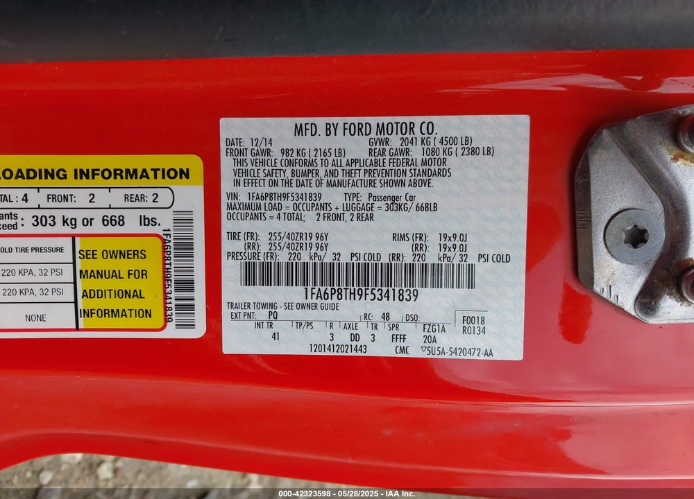 2015 FORD MUSTANG ECOBOOST VIN: 1FA6P8TH9F5341839