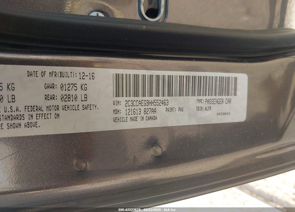2017 CHRYSLER 300C VIN: 2C3CCAEG9HH552463