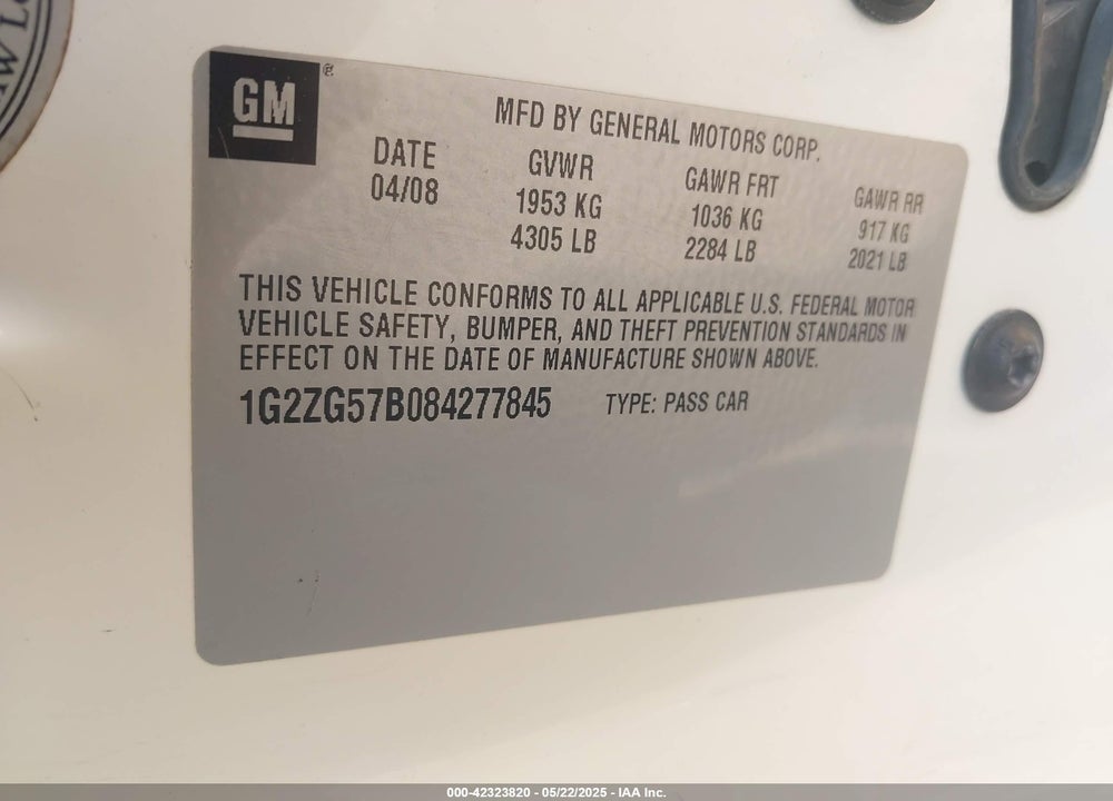 2008 PONTIAC G6 VIN: 1G2ZG57B084277845