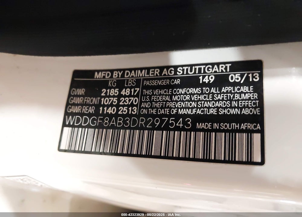 2013 MERCEDES-BENZ C CLASS VIN: WDDGF8AB3DR297543