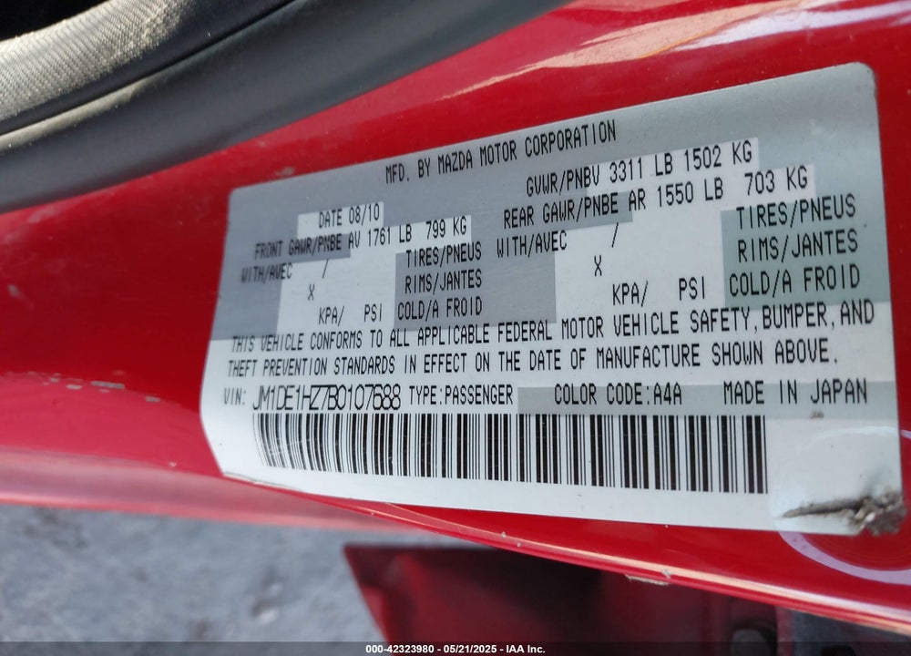 2011 MAZDA MAZDA2 VIN: JM1DE1HZ7B0107688
