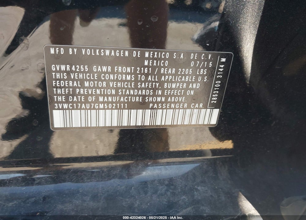 2016 VOLKSWAGEN GOLF SPORTWAGEN VIN: 3VWC17AU7GM502111