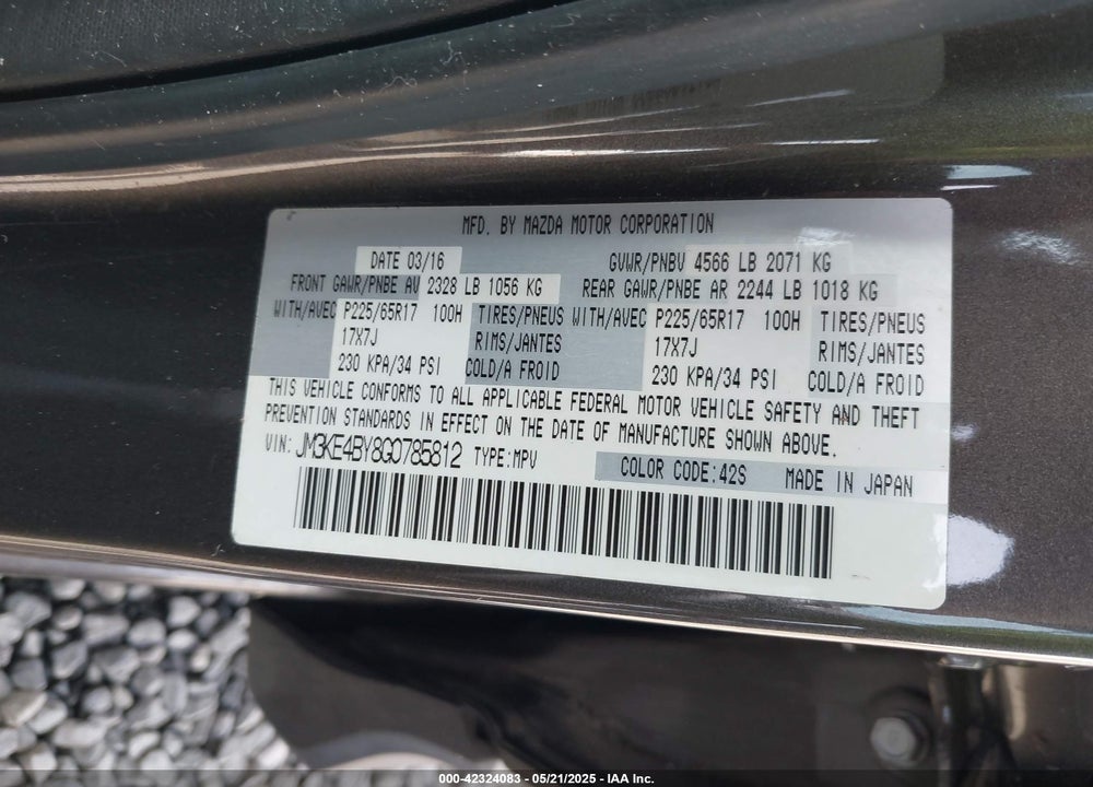 2016 MAZDA CX-5 VIN: JM3KE4BY8G0785812