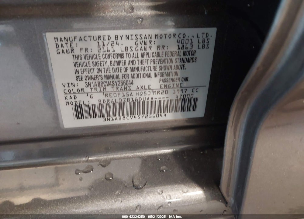 2025 NISSAN SENTRA SV VIN: 3N1AB8CV4SY256044