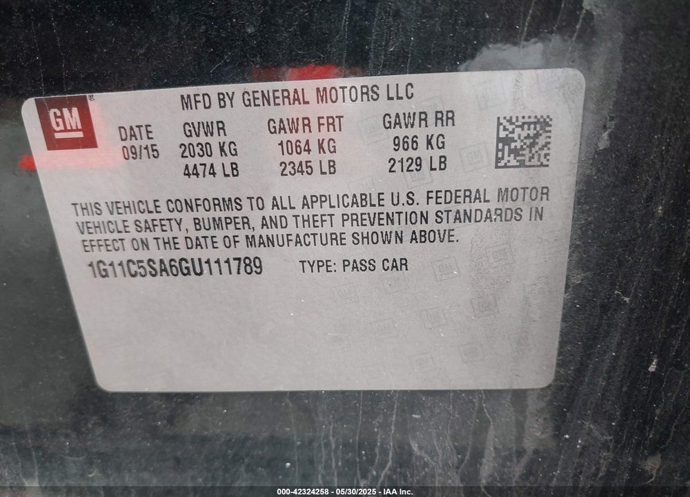 2016 CHEVROLET MALIBU LIMITED VIN: 1G11C5SA6GU111789