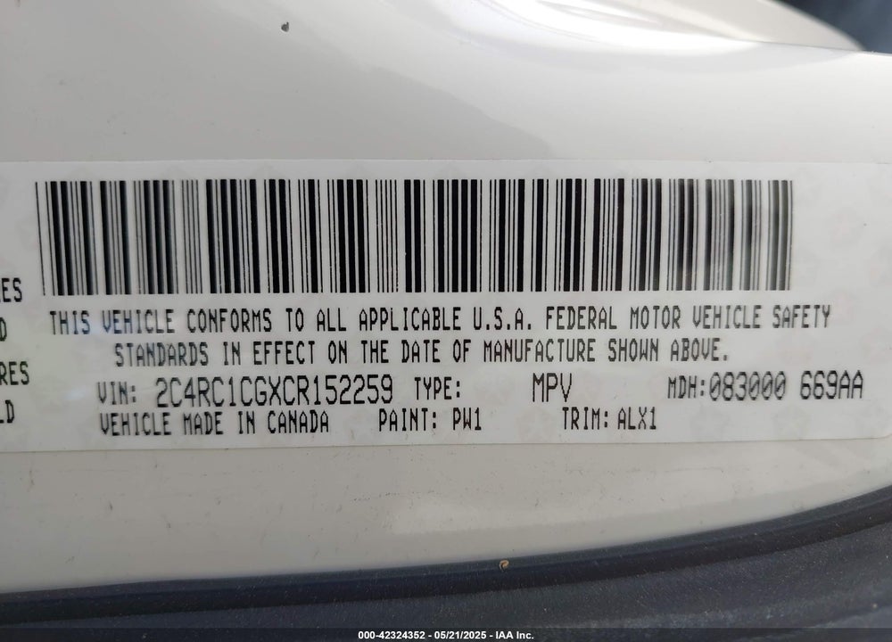2012 CHRYSLER TOWN & COUNTRY VIN: 2C4RC1CGXCR152259