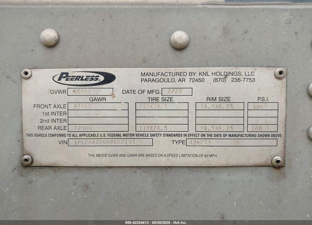 2024 PEERLESS SEMI TRAILER VIN: 1PLE04220RPC65133