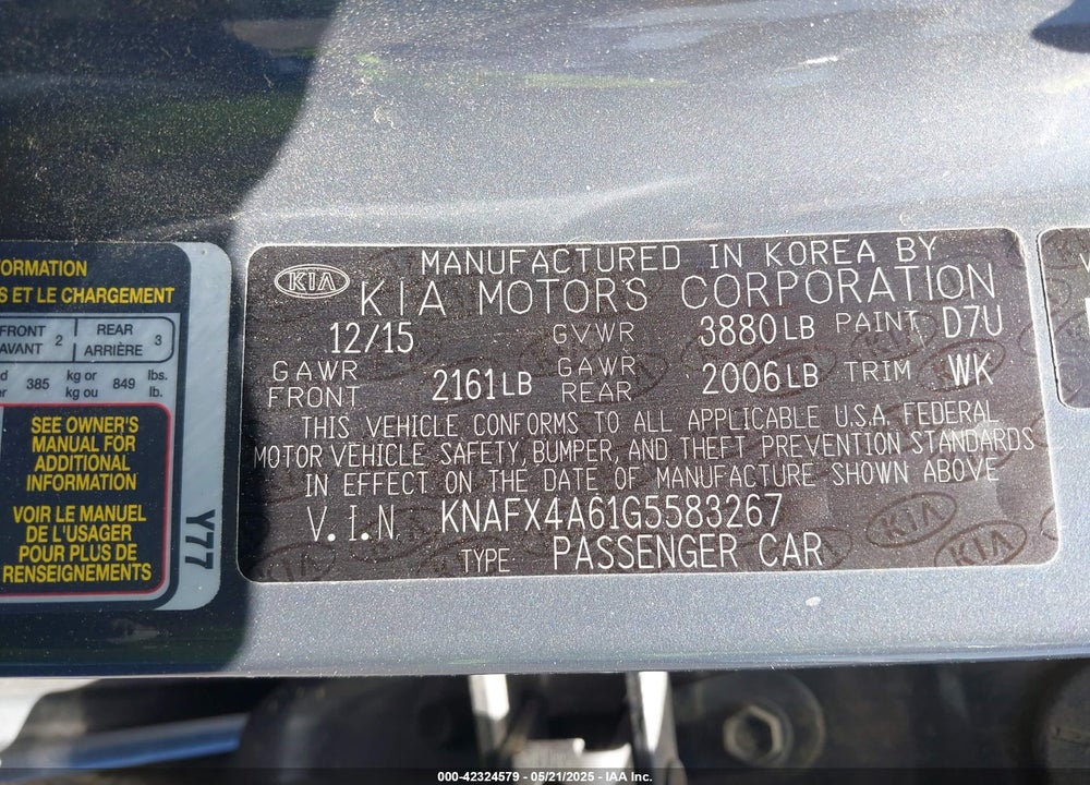 2016 KIA FORTE LX VIN: KNAFX4A61G5583267