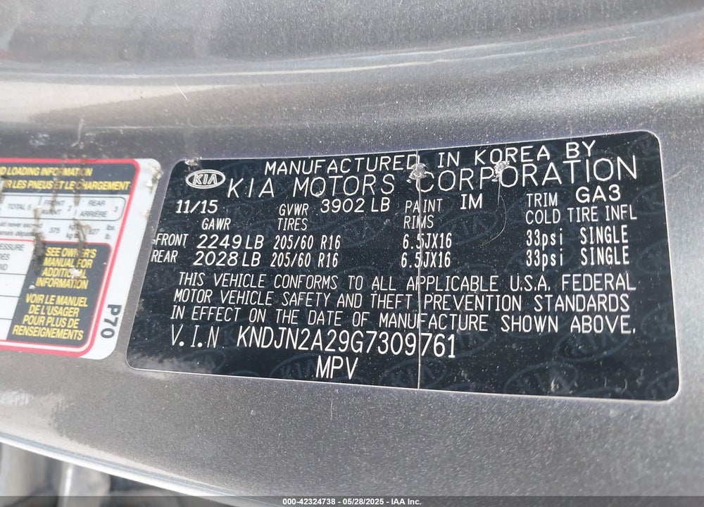 2016 KIA SOUL VIN: KNDJN2A29G7309761