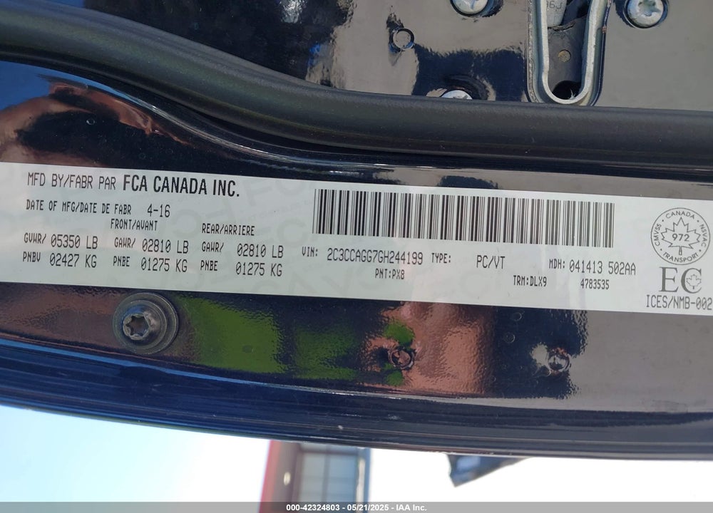 2016 CHRYSLER 300 VIN: 2C3CCAGG7GH244199