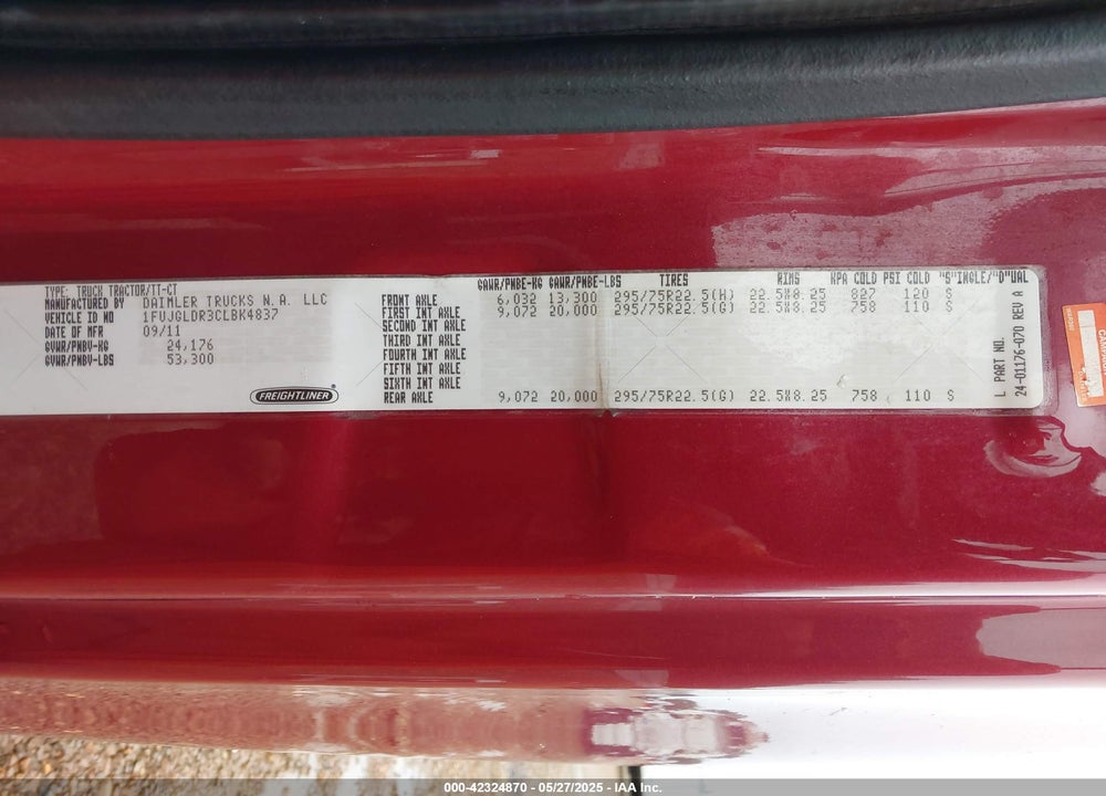 2012 FREIGHTLINER CASCADIA 125 VIN: 1FUJGLDR3CLBK4837