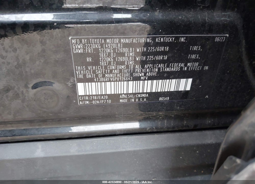 2023 TOYOTA RAV4 HYBRID XLE PREMIUM VIN: 4T3B6RFV6PU126643