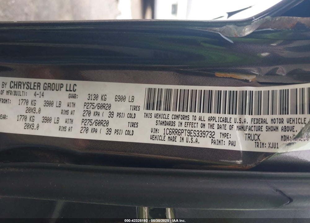 2014 RAM 1500 VIN: 1C6RR6PT9ES339732