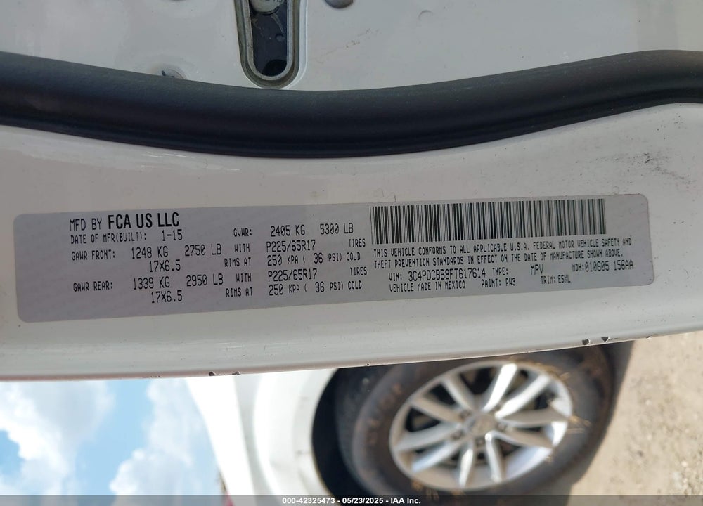 2015 DODGE JOURNEY VIN: 3C4PDCBB8FT617614