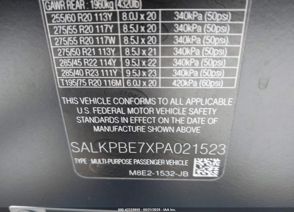 2023 LAND ROVER RANGE ROVER P530 SE VIN: SALKPBE7XPA021523