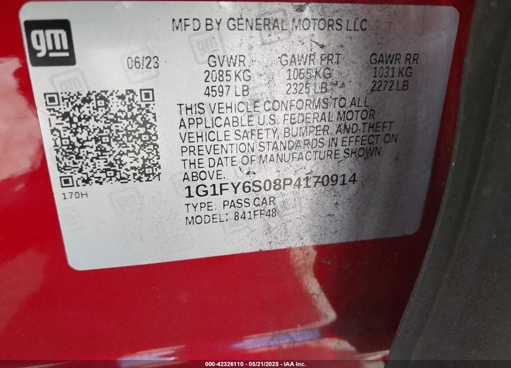 2023 CHEVROLET BOLT EUV VIN: 1G1FY6S08P4170914