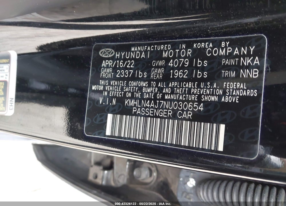 2022 HYUNDAI ELANTRA VIN: KMHLN4AJ7NU030654