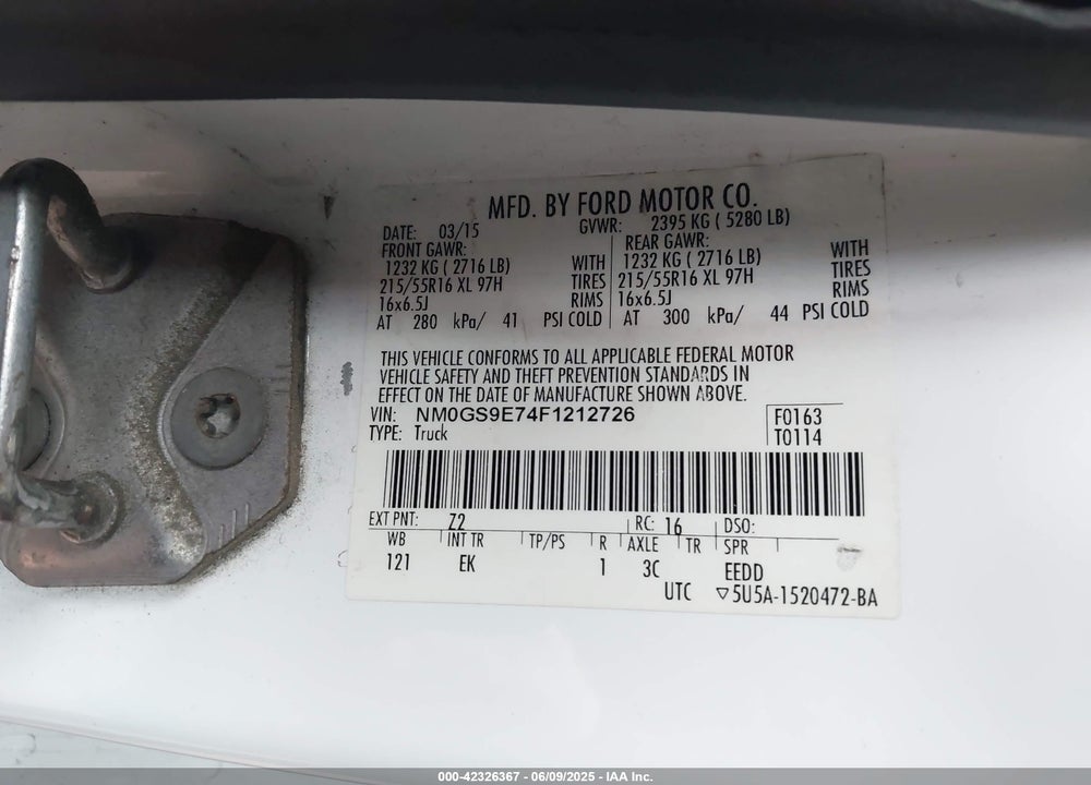 2015 FORD TRANSIT CONNECT XL VIN: NM0GS9E74F1212726