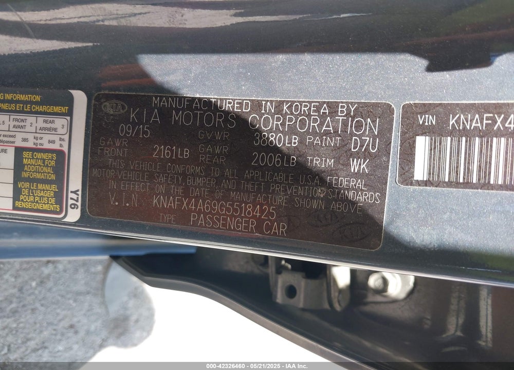 2016 KIA FORTE VIN: KNAFX4A69G5518425