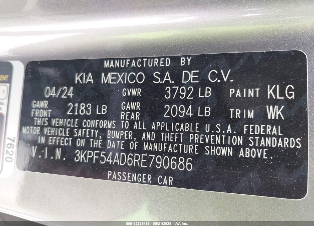 2024 KIA FORTE VIN: 3KPF54AD6RE790686