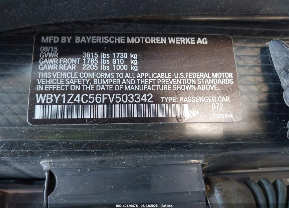 2015 BMW I3 VIN: WBY1Z4C56FV503342