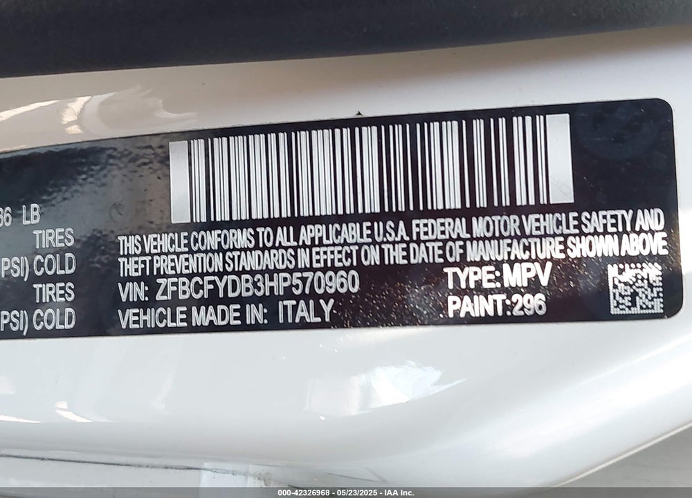 2017 FIAT 500X LOUNGE AWD VIN: ZFBCFYDB3HP570960
