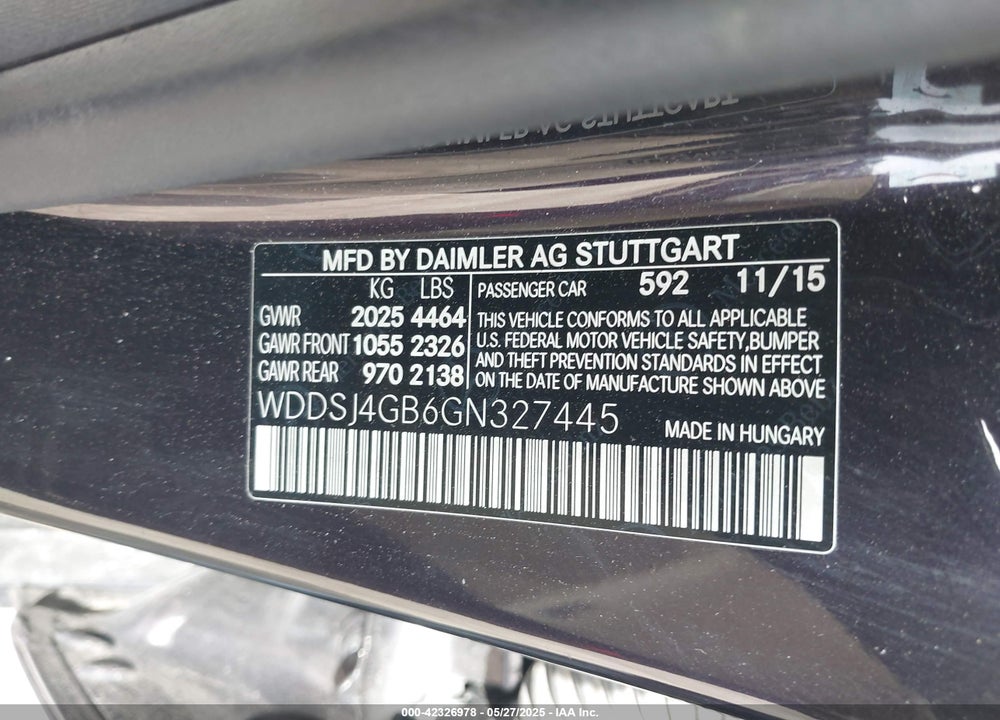 2016 MERCEDES-BENZ CLA 250 4MATIC VIN: WDDSJ4GB6GN327445