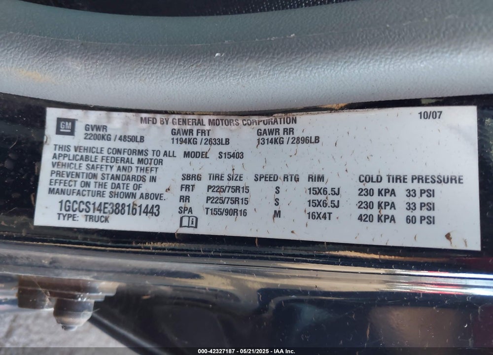 2008 CHEVROLET COLORADO LS VIN: 1GCCS14E388161443