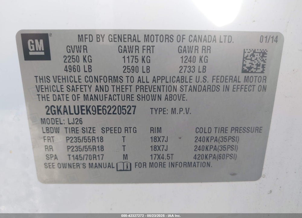 2014 GMC TERRAIN VIN: 2GKALUEK9E6220527